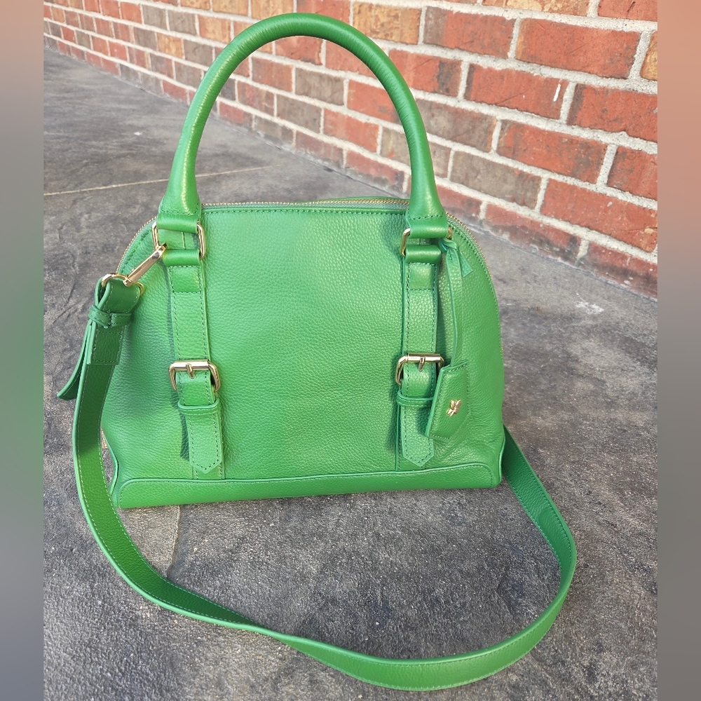 Ora Delphine Genuine Pebble Leather Kelly Green Crossbody Handbag w/ gold accent